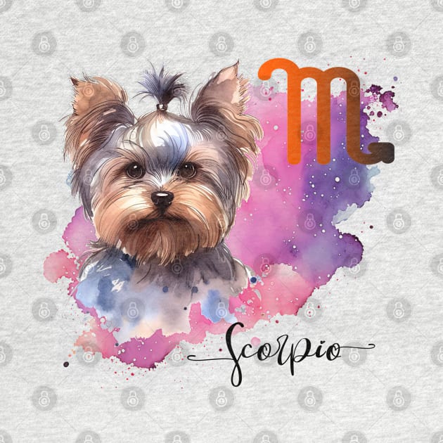 Scorpio Zodiac Sign Cute Yorkie Yorkshire Terrier Watercolor Art by AdrianaHolmesArt